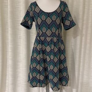 HD In Paris Women's Fit and‎ Flare Dress Geometric Print Short Sleeve Blue Green